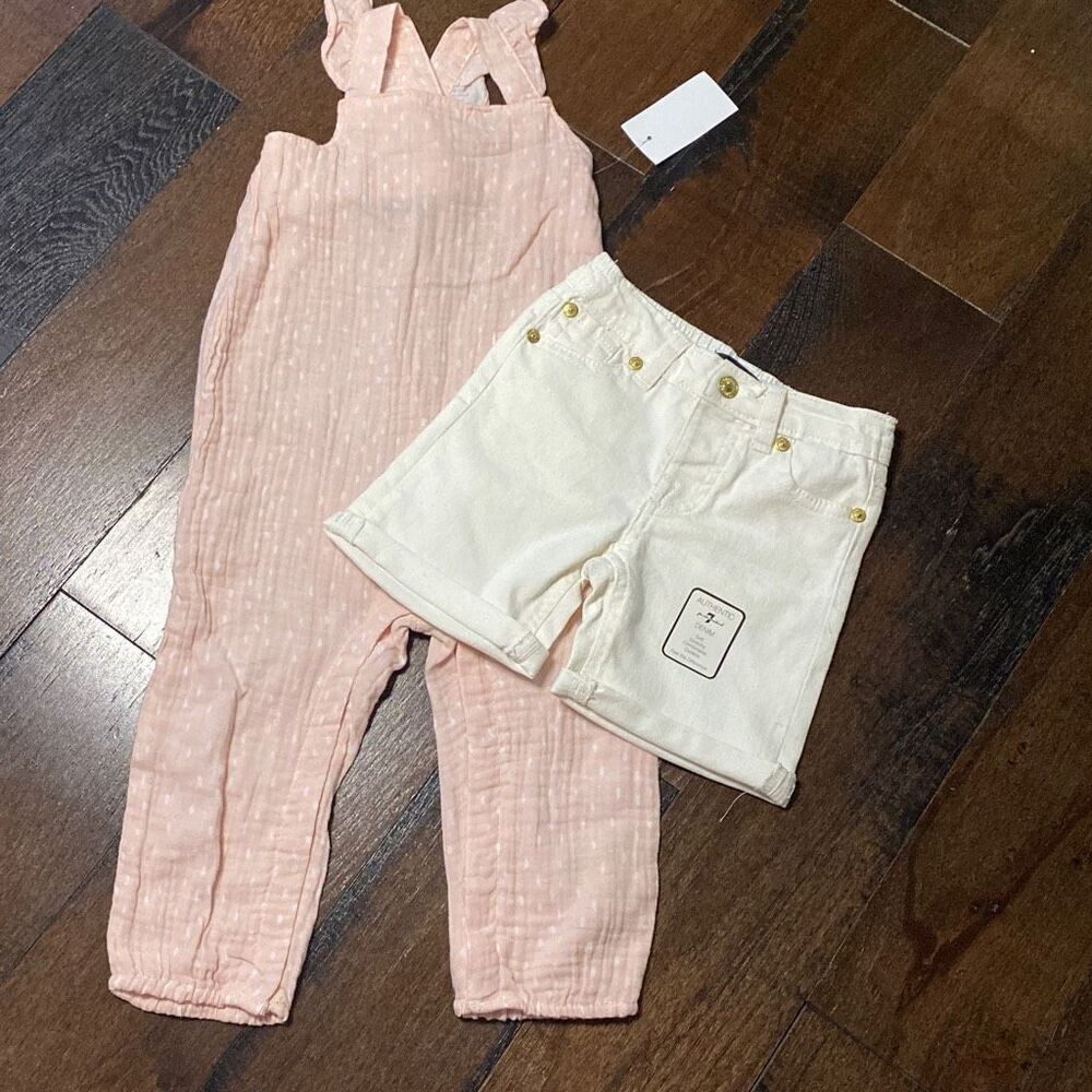 NWT kids 7 for all mankind pink romper and white shorts size 18 months lot of tw